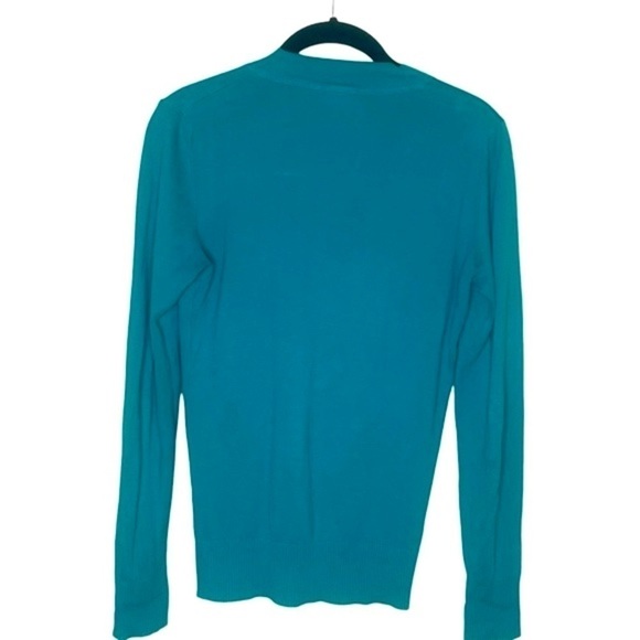 TORY BURCH Turquoise Cotton V Neck Cardigan - Picture 2 of 5